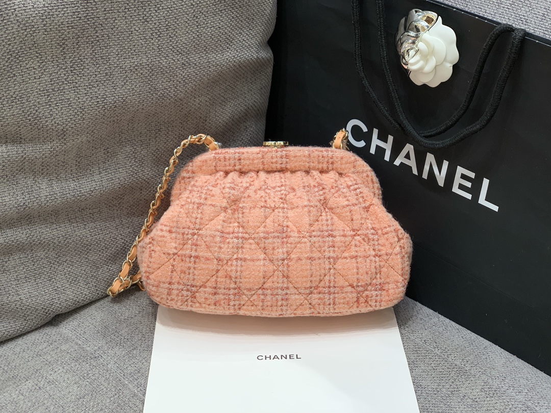 Bagsaaa Ch**el Clutch Orange Wool & Tweed AS4717 - 16 × 24 × 8 cm