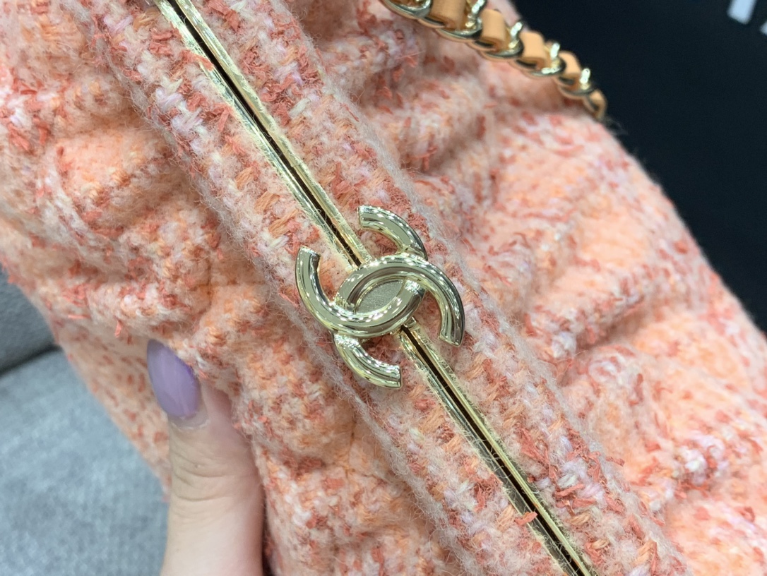 Bagsaaa Ch**el Clutch Orange Wool & Tweed AS4717 - 16 × 24 × 8 cm