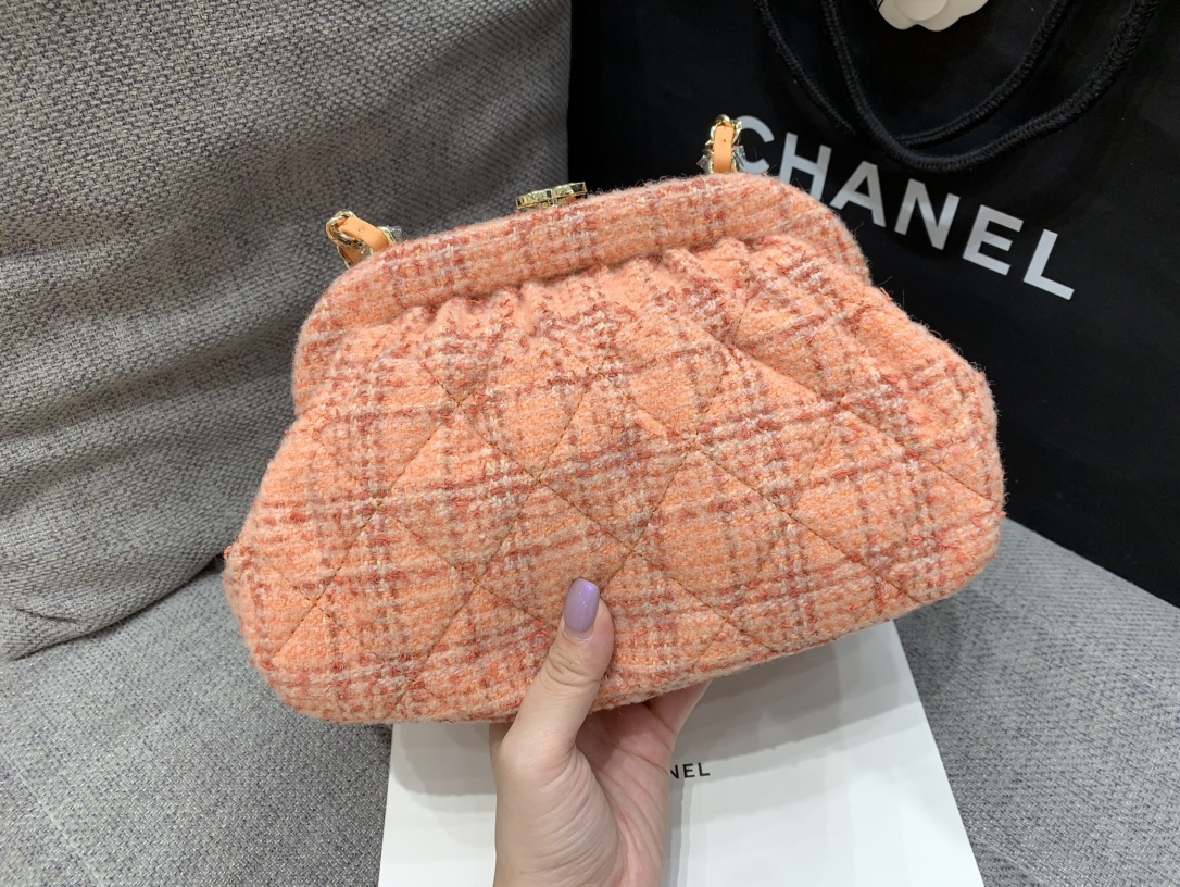 Bagsaaa Ch**el Clutch Orange Wool & Tweed AS4717 - 16 × 24 × 8 cm