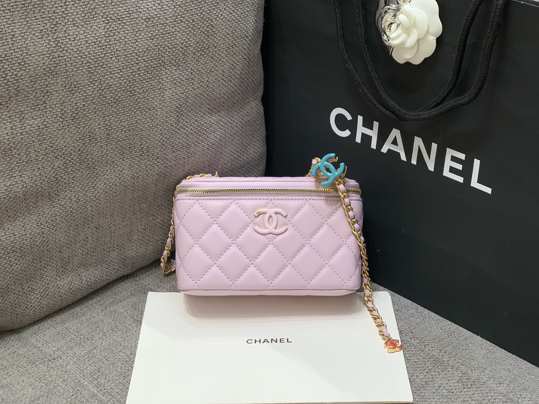Bagsaaa Ch**el Pink Vanity Case Adjustable Chain Strap AP3940 - 17cm