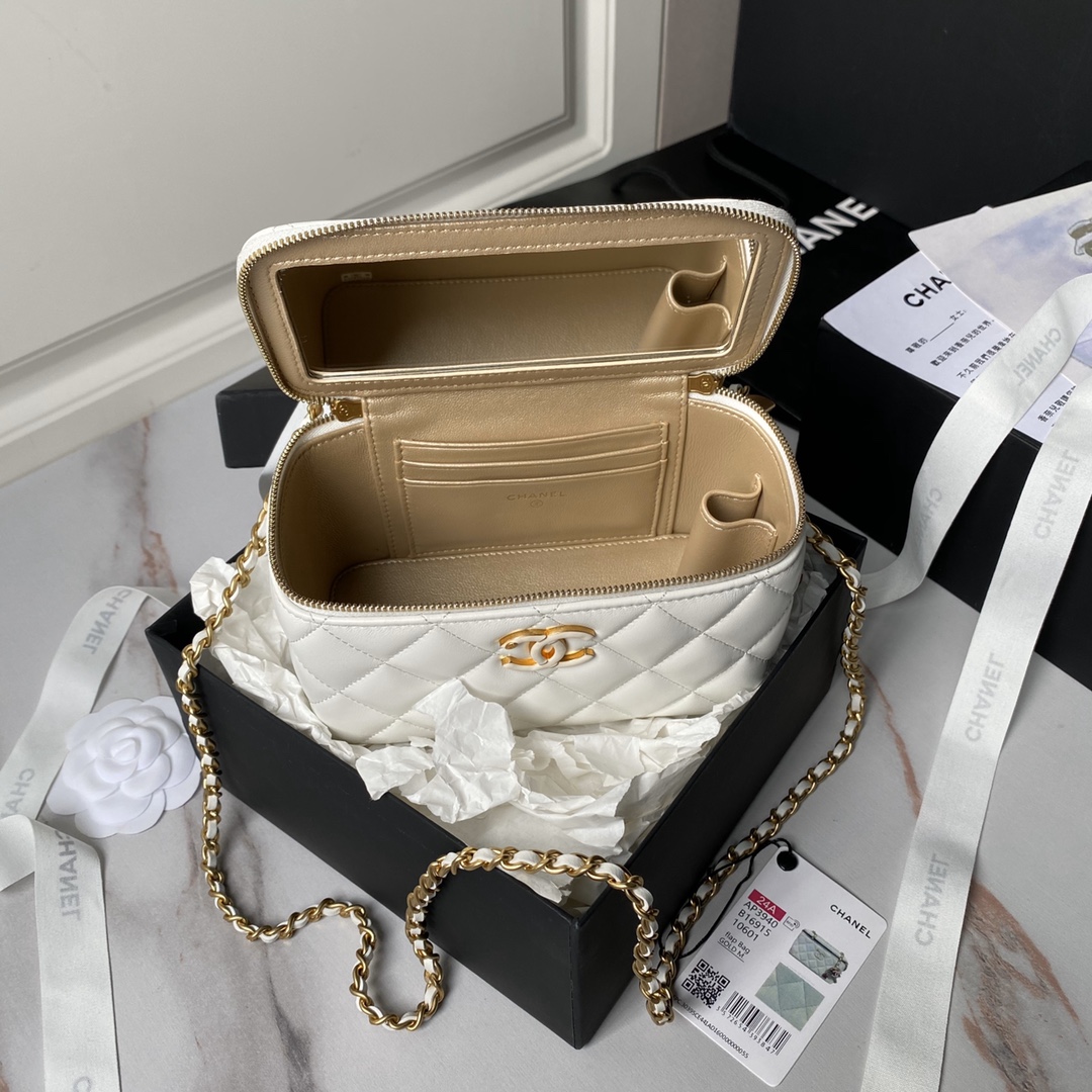 Bagsaaa Ch**el White Vanity Case Adjustable Chain Strap AP3940 - 17cm