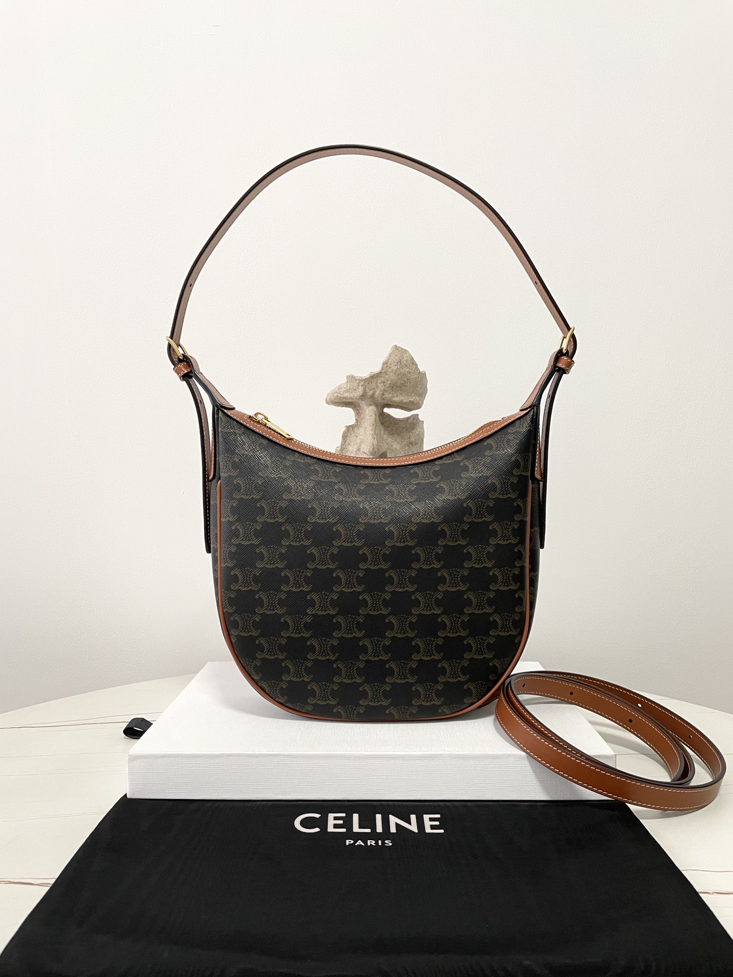Bagsaaa Ce1i*e Small Heloïse Bag Cuir Triomphe In Triomphe Canvas And Calfskin - 9 x 22 x 5 CM