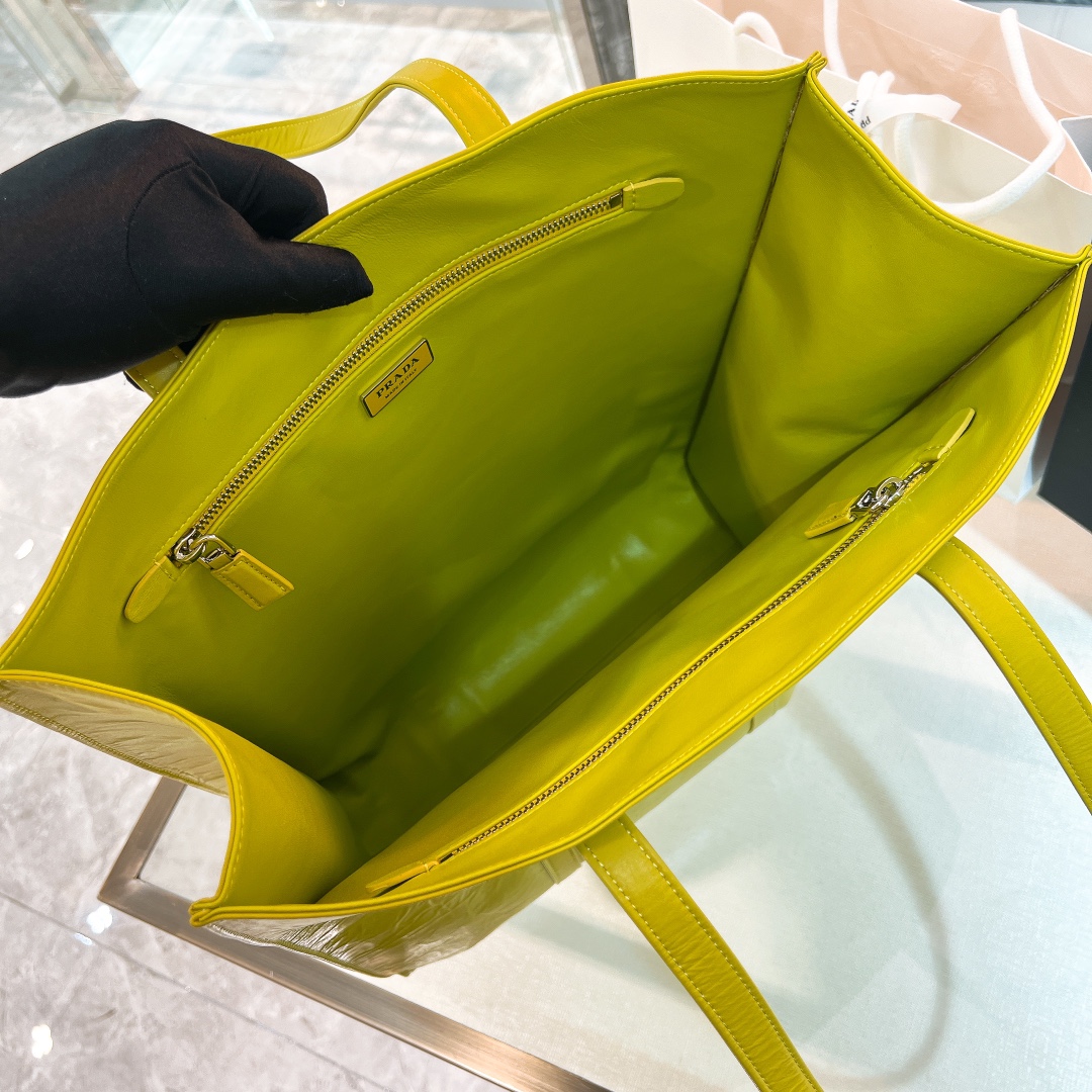 Bagsaaa Pra*a Medium Antique Nappa Leather Tote Bag Yellow - 39*36*13cm