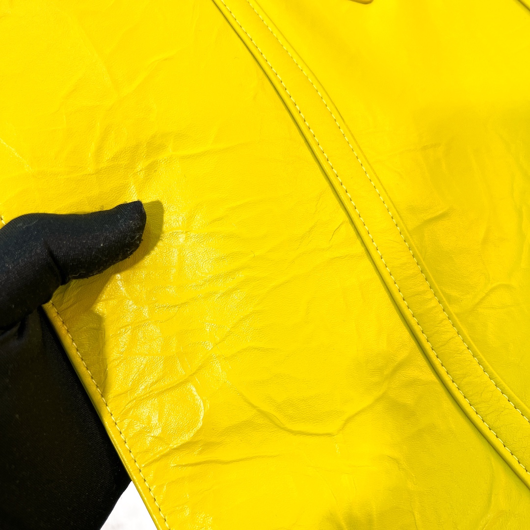 Bagsaaa Pra*a Medium Antique Nappa Leather Tote Bag Yellow - 39*36*13cm