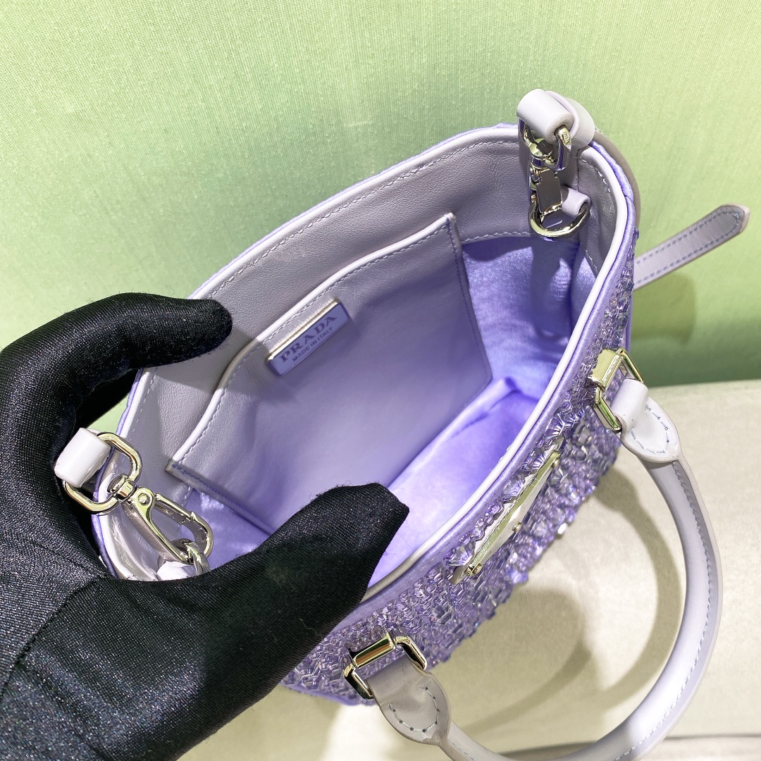 Bagsaaa Pra*a Small Satin Tote Bag With Crystals Purple - 17.5*15*5cm