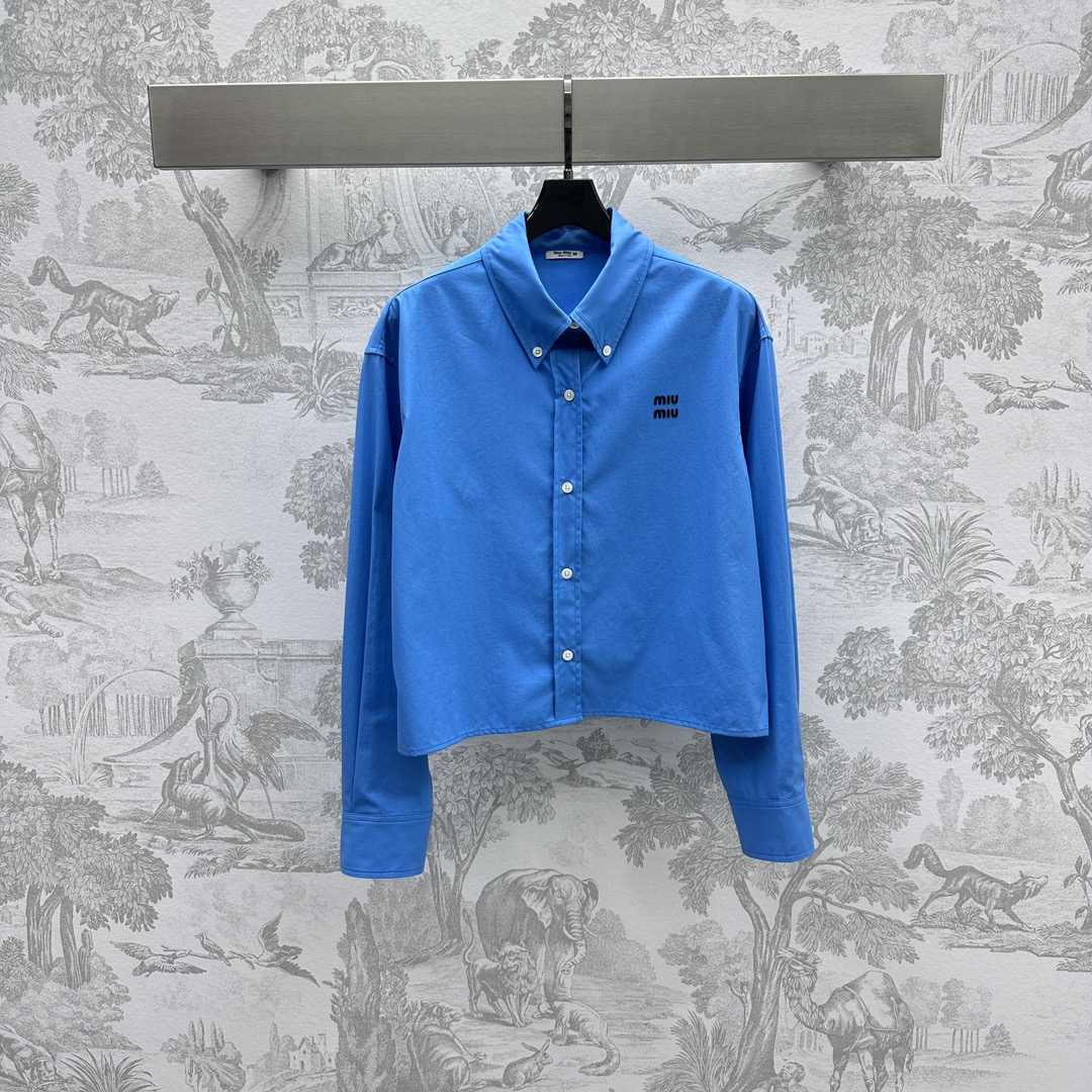 Bagsaaa M1um1u logo-embroidered cotton shirt Sapphire blue