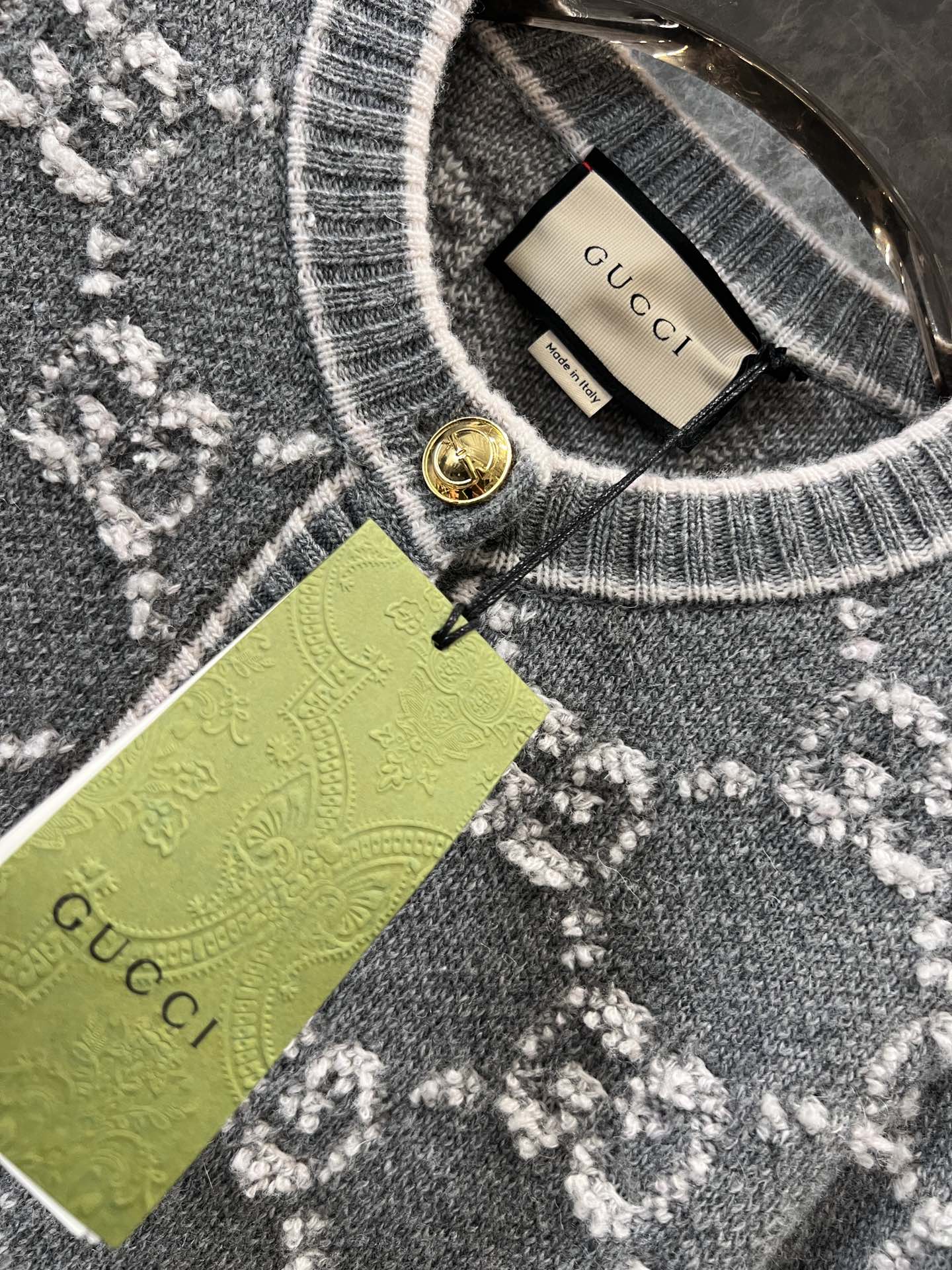 Bagsaaa Gvc*1 GG Wool Bouclé Jacquard Cardigan Gray