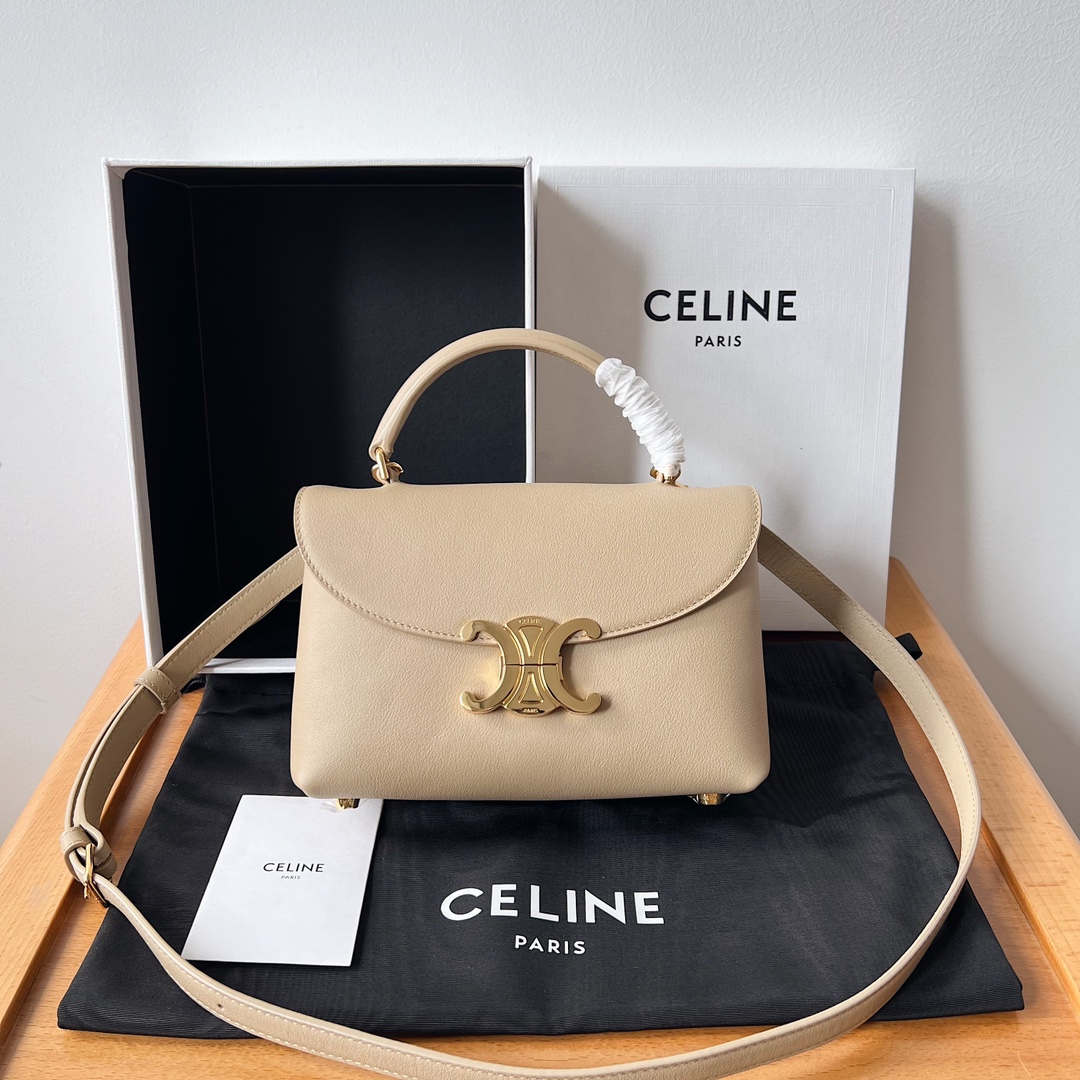 Bagsaaa Ce1i*e Teen Nino Bag In S*pple Calfskin Beige - 20.5 X 13 X 8 CM
