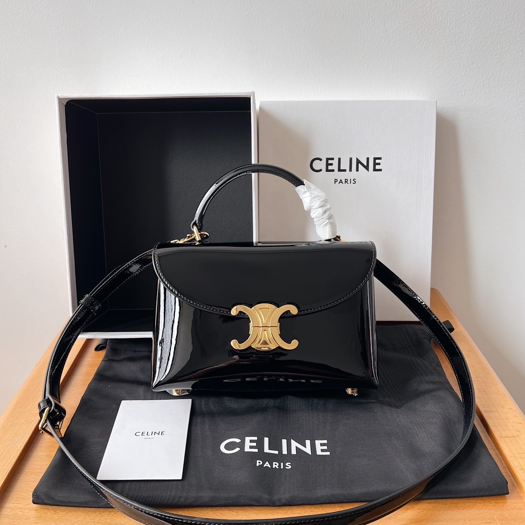 Bagsaaa Ce1i*e Teen Nino Bag In Patent Calfskin Black - 20.5 X 13 X 8 CM