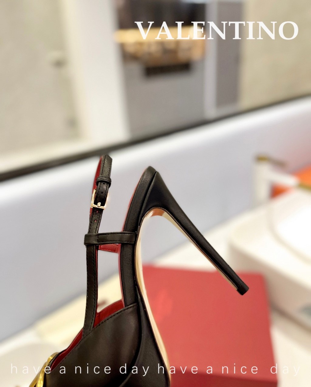 Bagsaaa Va1e*ntin0 Vlogo Signature Calfskin Slingback Platform Pump Black 12 cm