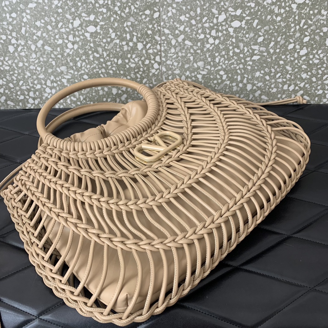 Bagsaaa Va1e*ntin0 Allknots Woven Leather Shopper Beige - 38x34x7 cm