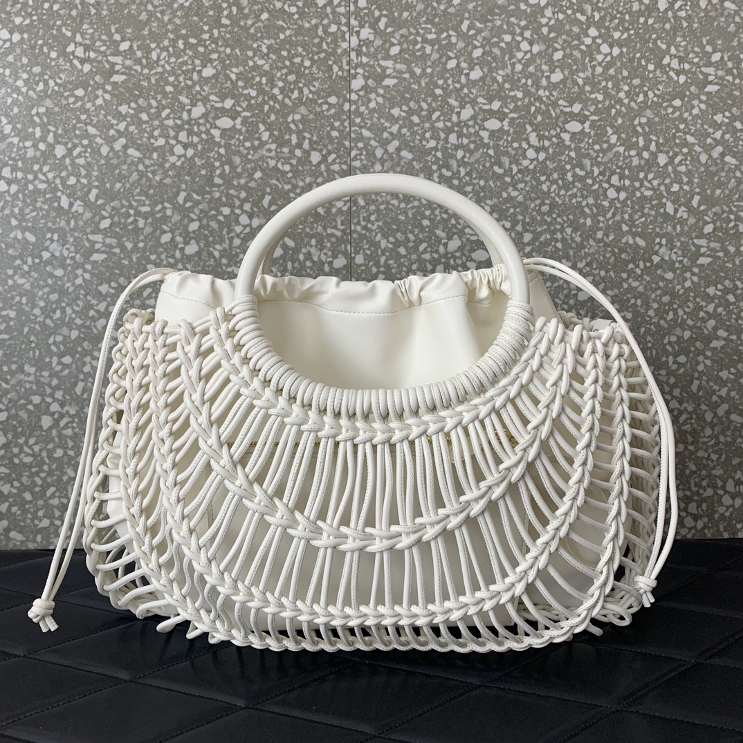 Bagsaaa Va1e*ntin0 Allknots Woven Leather Shopper White - 38x34x7 cm