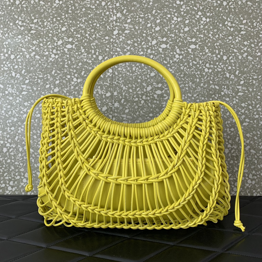 Bagsaaa Va1e*ntin0 Allknots Woven Leather Shopper Yellow - 38x34x7 cm