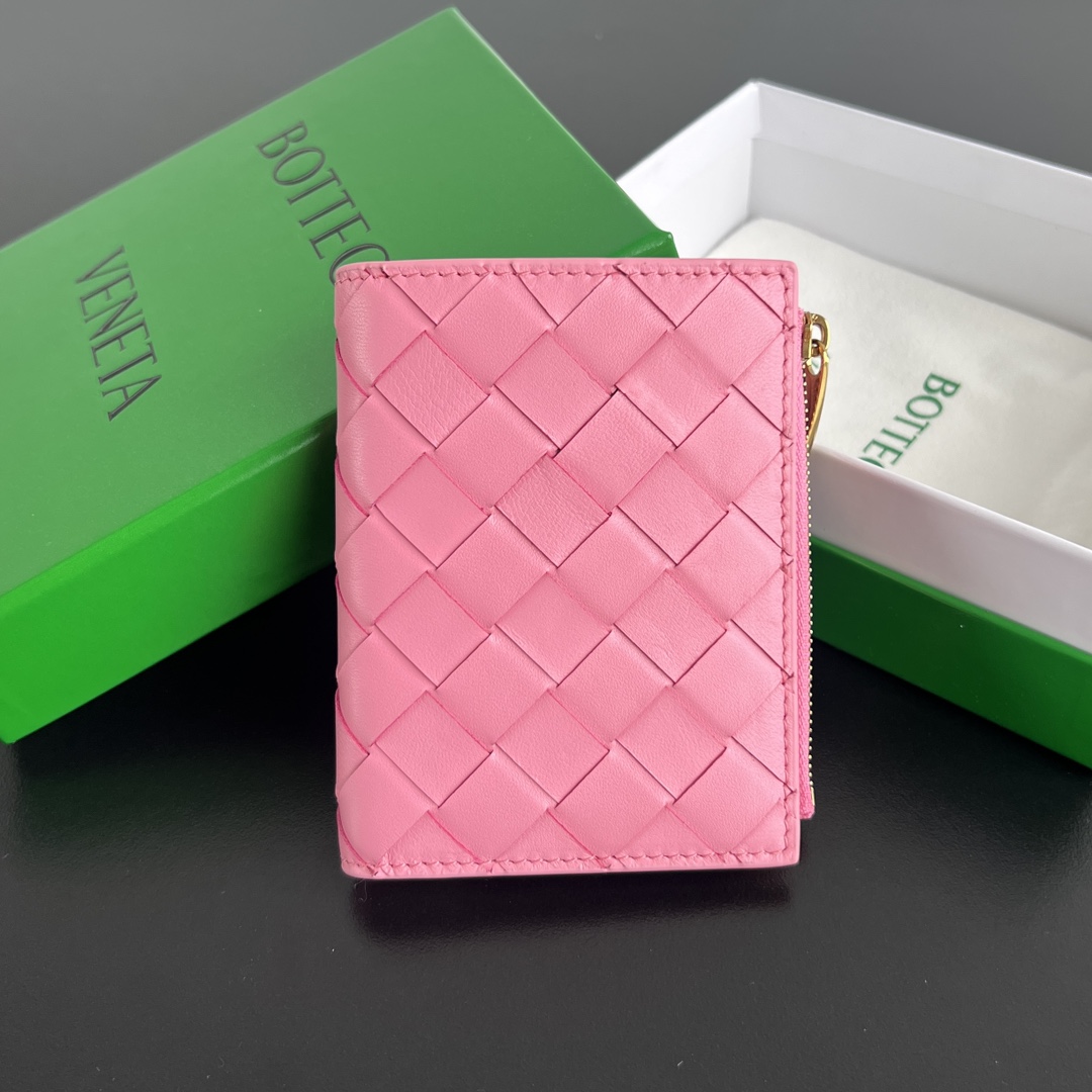 Bagsaaa B0tt*ga Ven*ta Intrecciato 15 Small Bi-Fold Wallet Pink - 11.5x9 cm