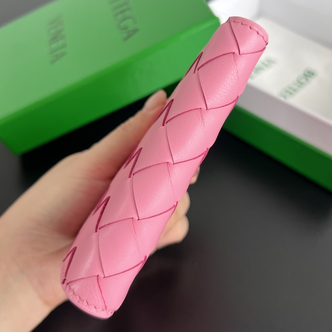 Bagsaaa B0tt*ga Ven*ta Intrecciato 15 Small Bi-Fold Wallet Pink - 11.5x9 cm