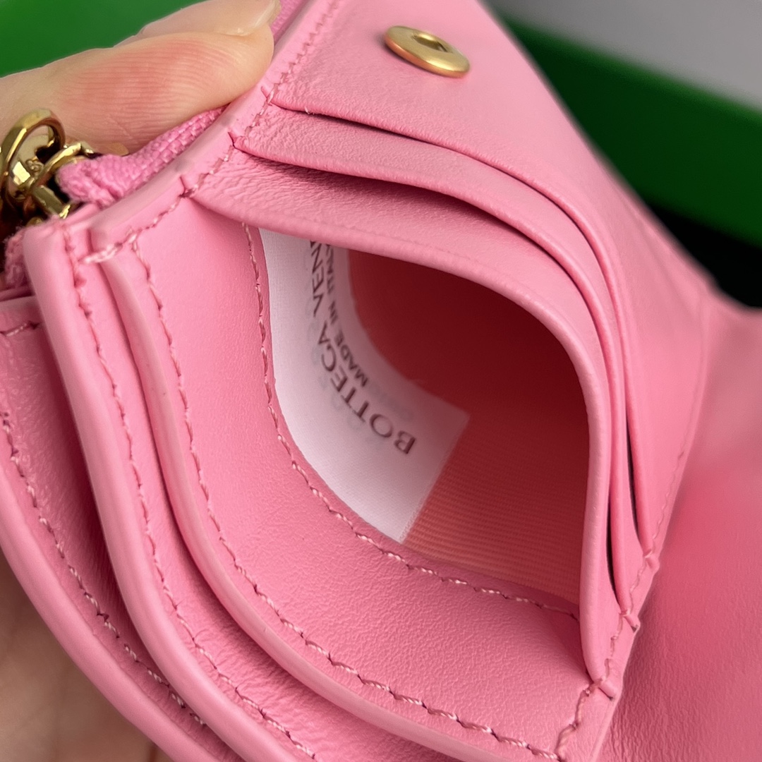 Bagsaaa B0tt*ga Ven*ta Intrecciato 15 Small Bi-Fold Wallet Pink - 11.5x9 cm