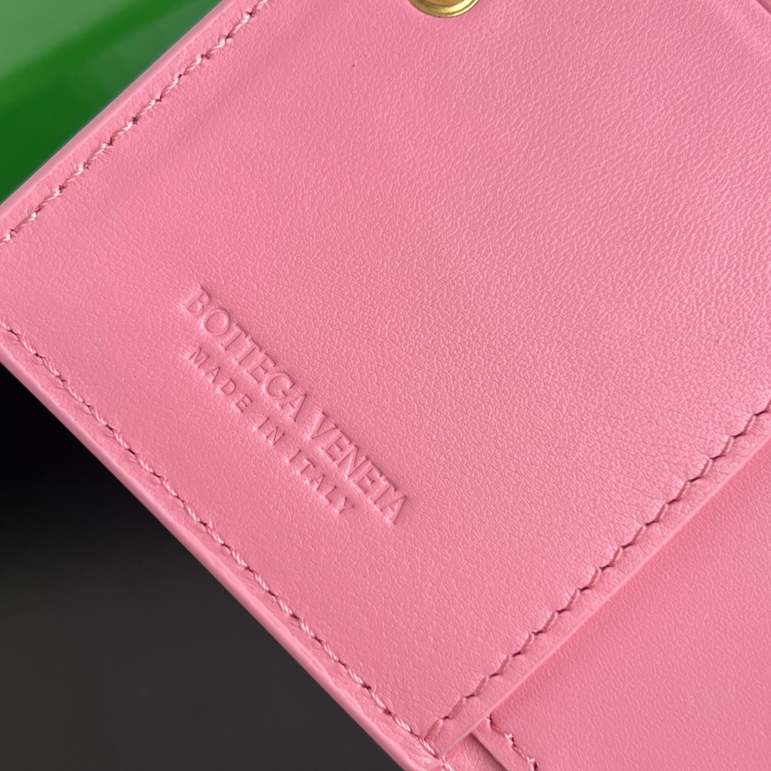 Bagsaaa B0tt*ga Ven*ta Intrecciato 15 Small Bi-Fold Wallet Pink - 11.5x9 cm