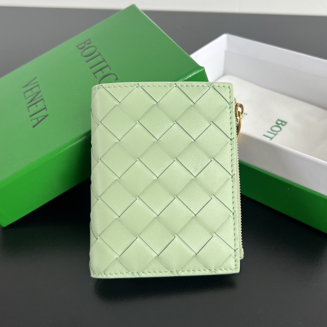 Bagsaaa B0tt*ga Ven*ta Intrecciato 15 Small Bi-Fold Wallet Mint - 11.5x9 cm