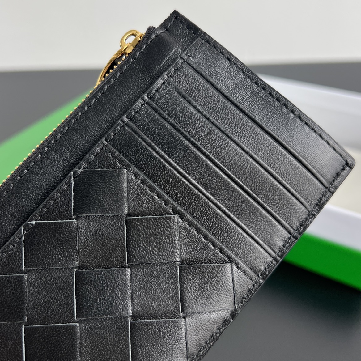 Bagsaaa B0tt*ga Ven*ta Andiamo Zippered Card Case Black - 14x8.5x2 cm