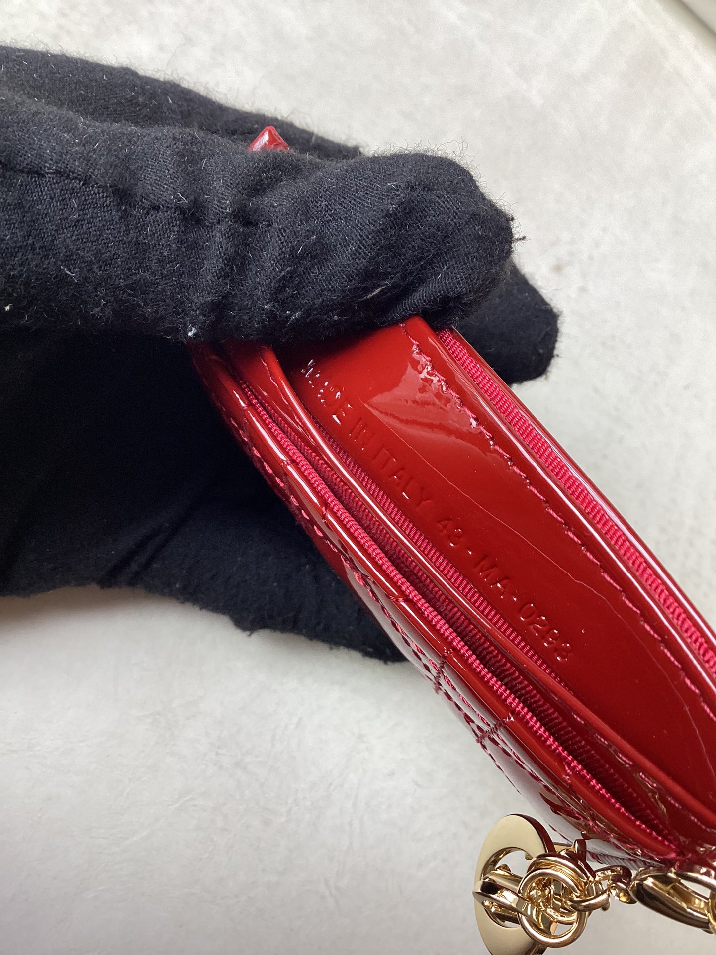 Bagsaaa Lady D10r Freesia Card Holder Red Patent Cannage Calfskin - 10.5 x 7.5 x 1 cm