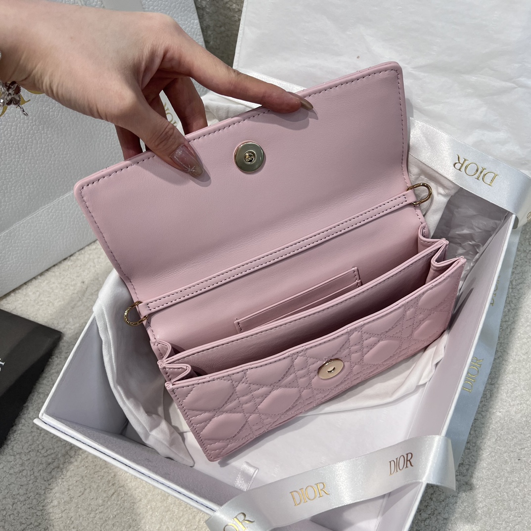 Bagsaaa My D10r Mini Bag Pale Pink Cannage Lambskin - 21 x 11.5 x 4.5 cm