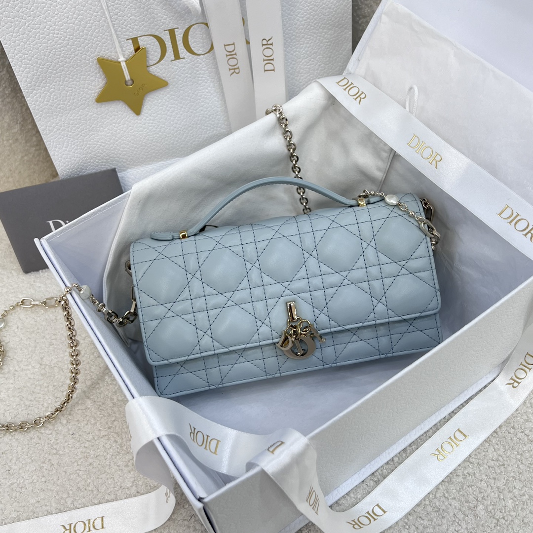 Bagsaaa My D10r Mini Bag Pale Blue Cannage Lambskin - 21 x 11.5 x 4.5 cm