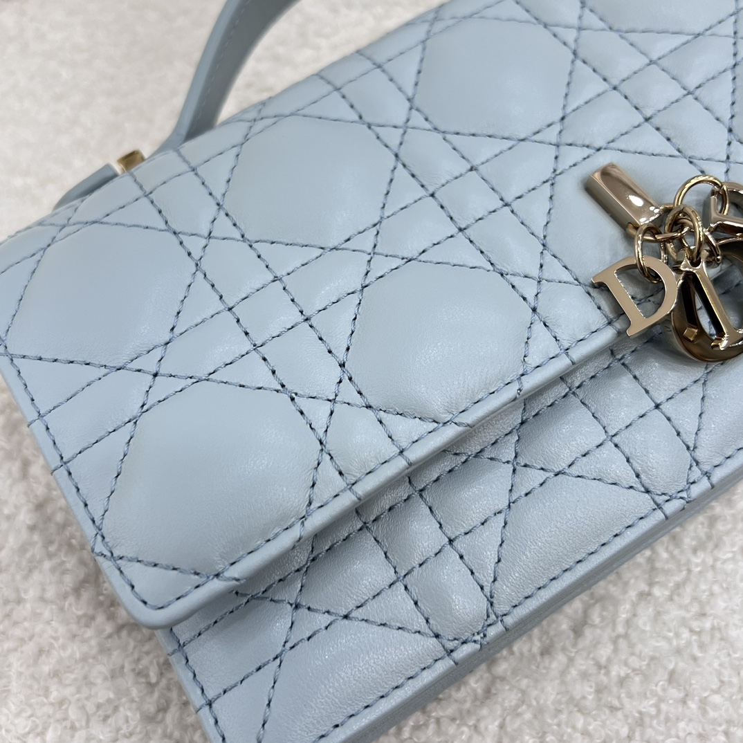 Bagsaaa My D10r Mini Bag Pale Blue Cannage Lambskin - 21 x 11.5 x 4.5 cm