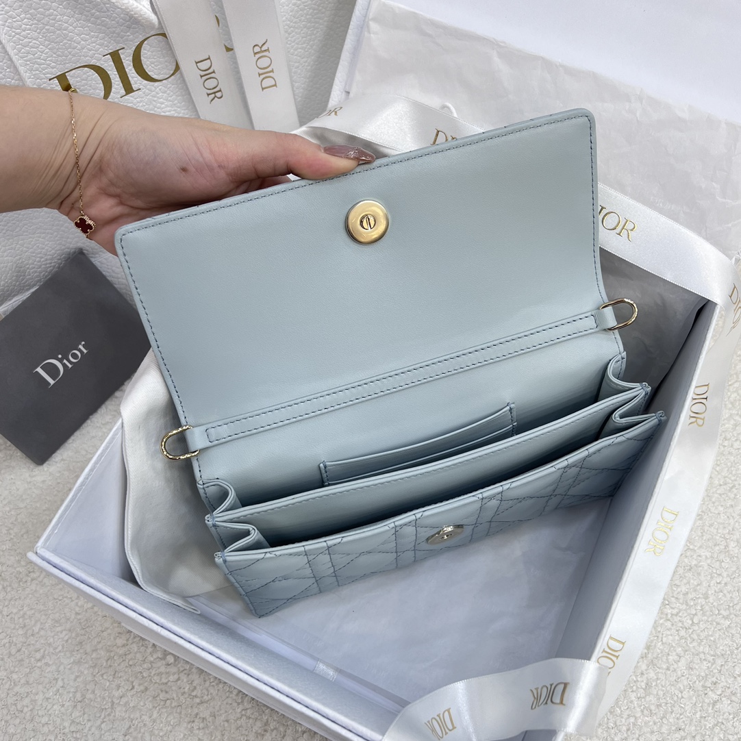 Bagsaaa My D10r Mini Bag Pale Blue Cannage Lambskin - 21 x 11.5 x 4.5 cm