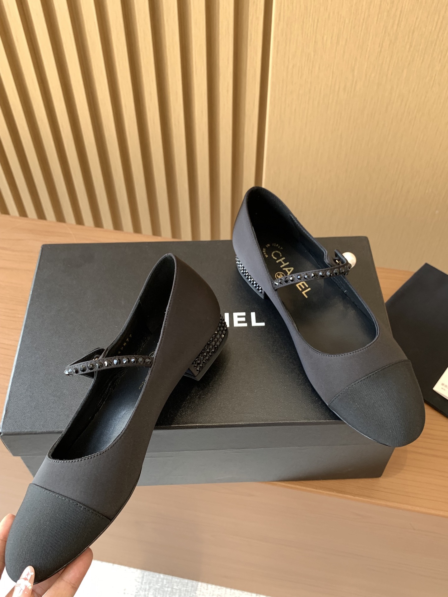 Bagsaaa Ch**el Mary Janes G45877 Black Strass