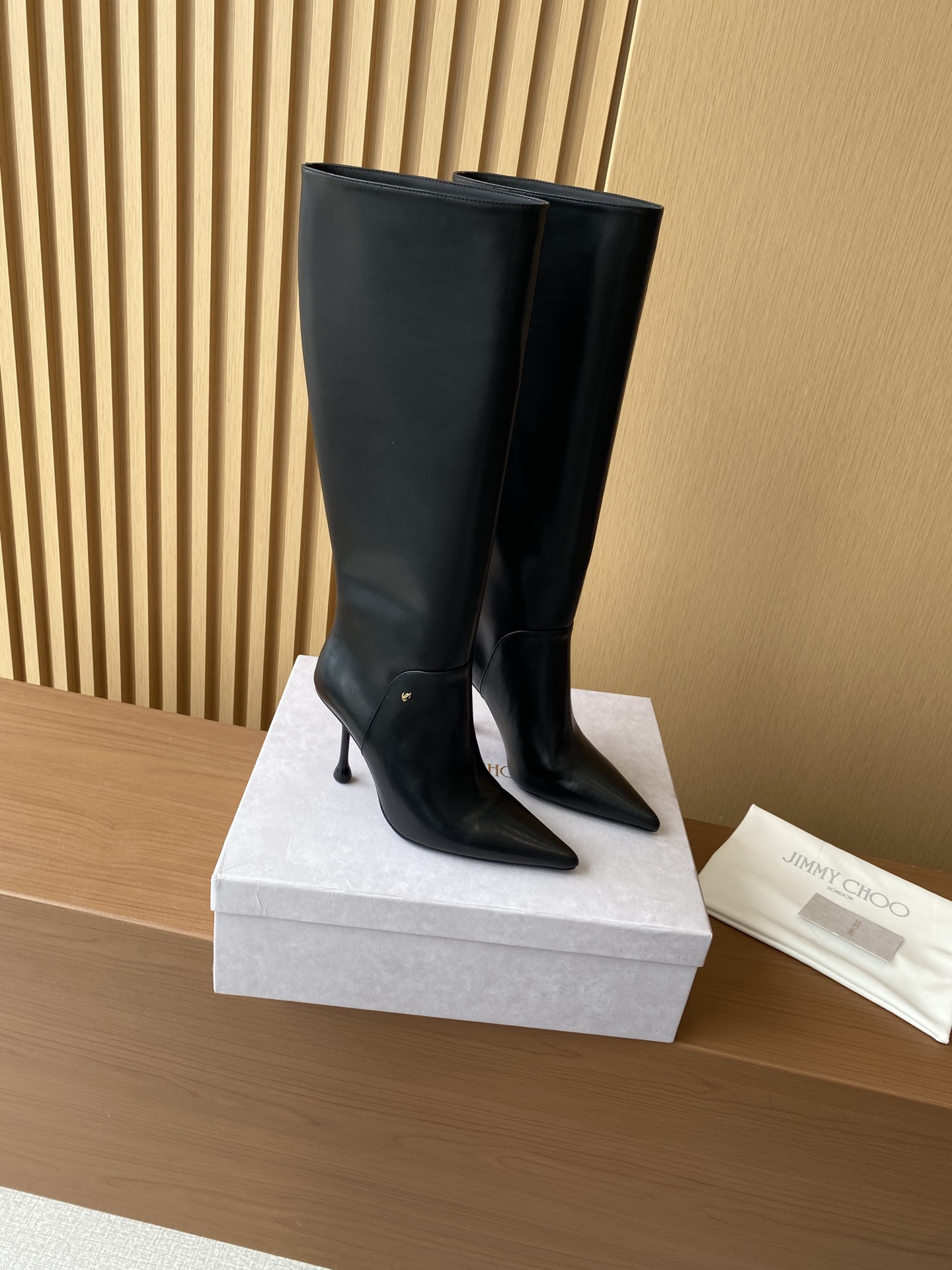 Bagsaaa J1m*y Ch00 Cycas Black Nappa Leather Knee-High Boots 9.5cm