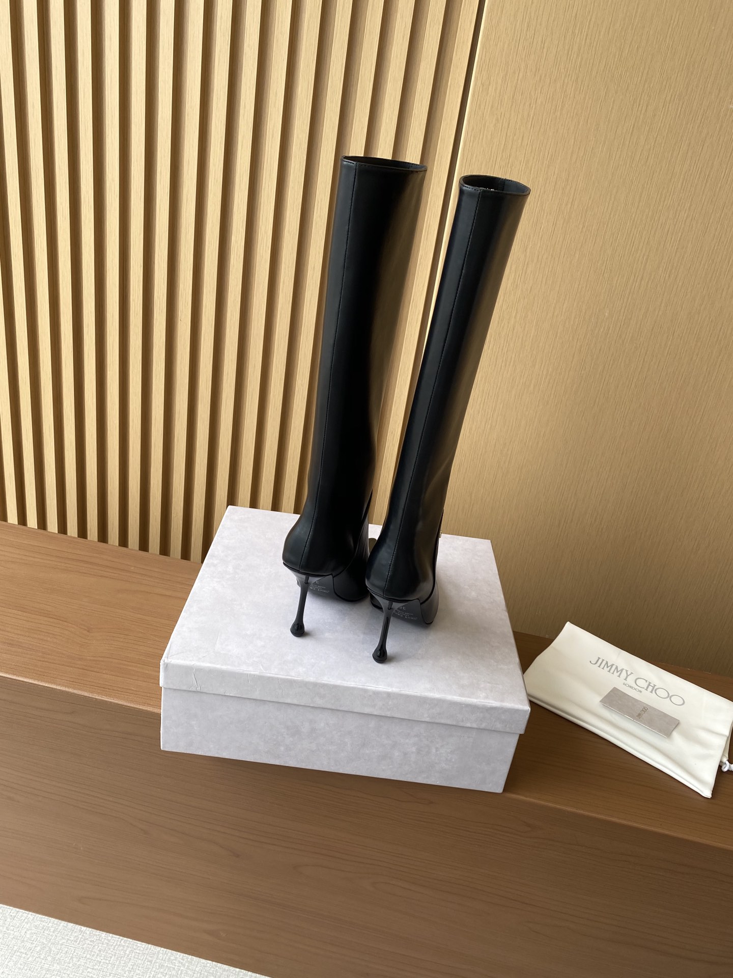 Bagsaaa J1m*y Ch00 Cycas Black Nappa Leather Knee-High Boots 9.5cm