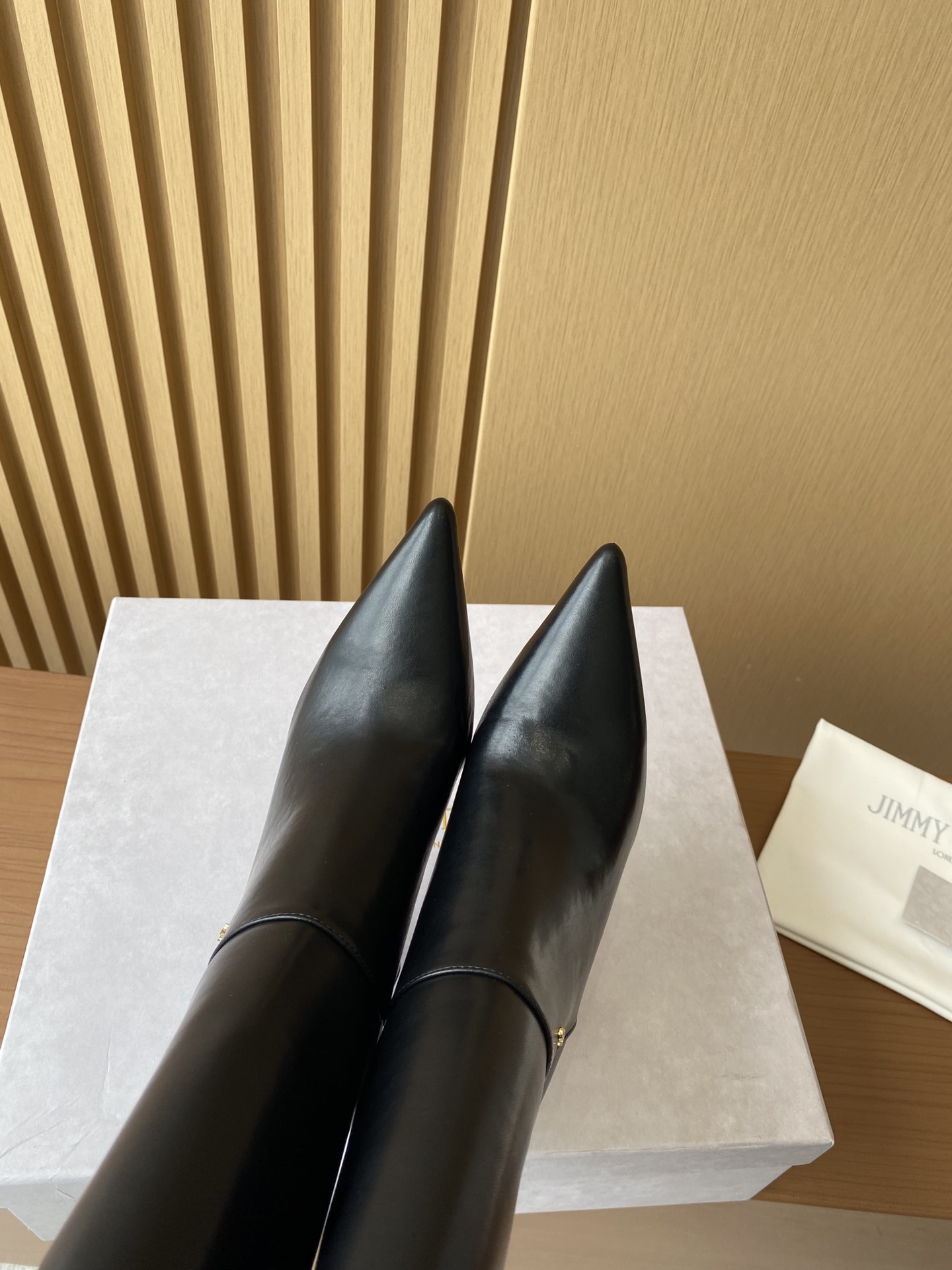 Bagsaaa J1m*y Ch00 Cycas Black Nappa Leather Knee-High Boots 9.5cm