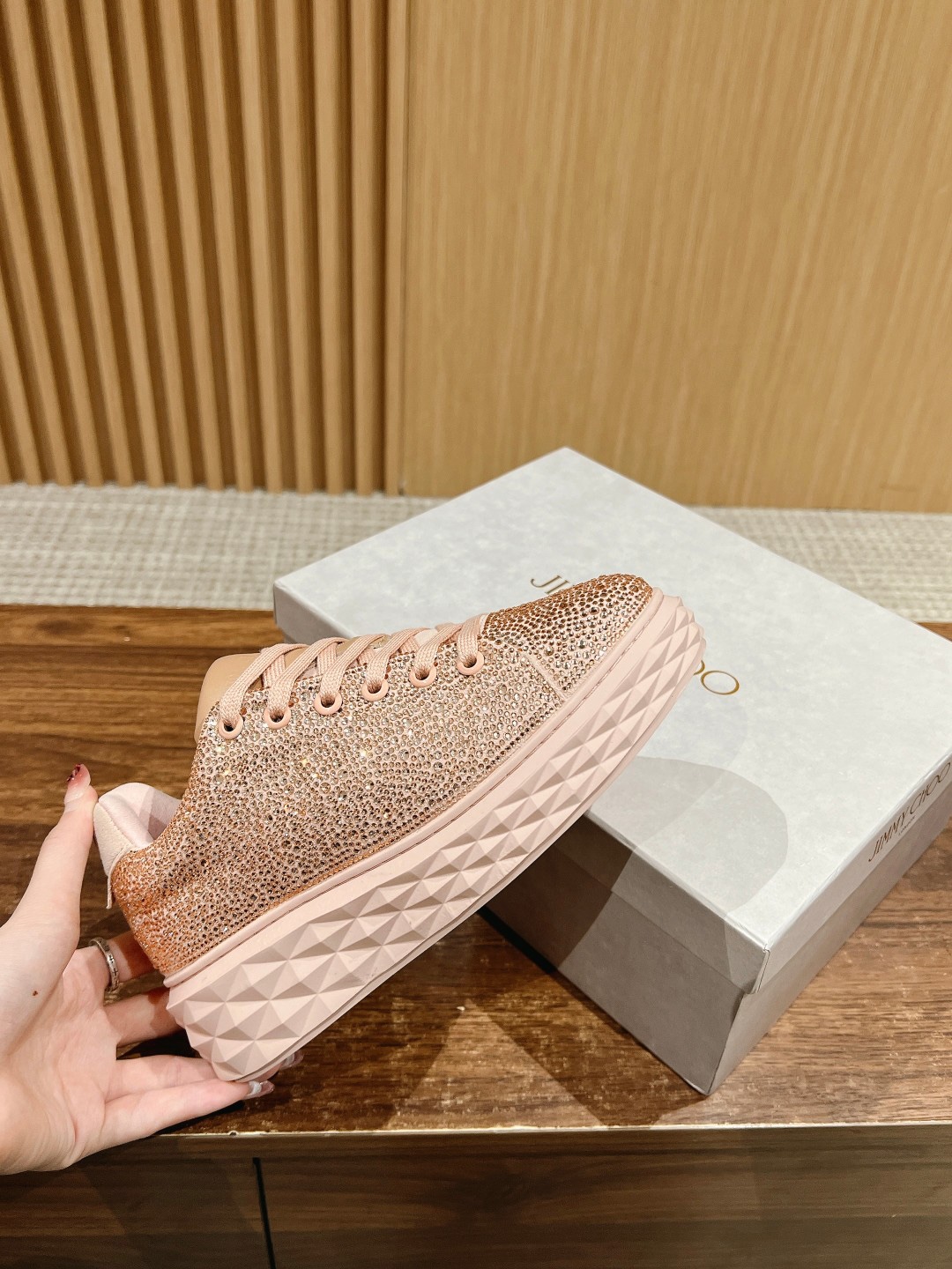Bagsaaa J1m*y Ch00 Macaron Crystal Shimmer Suede Trainers