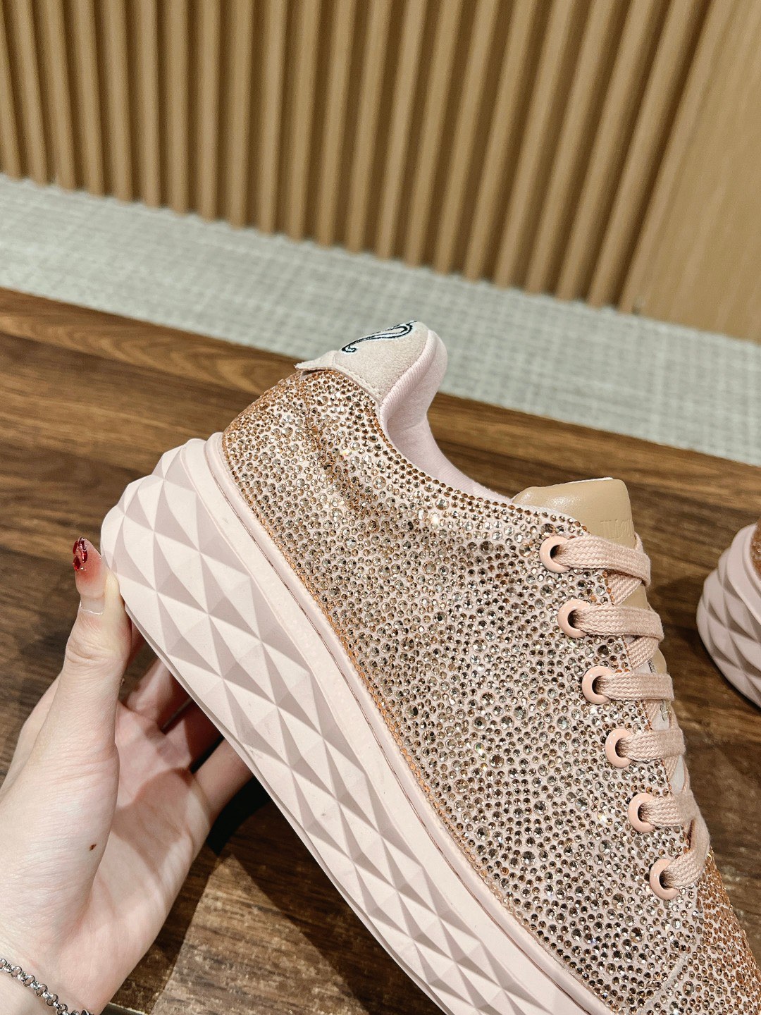Bagsaaa J1m*y Ch00 Macaron Crystal Shimmer Suede Trainers