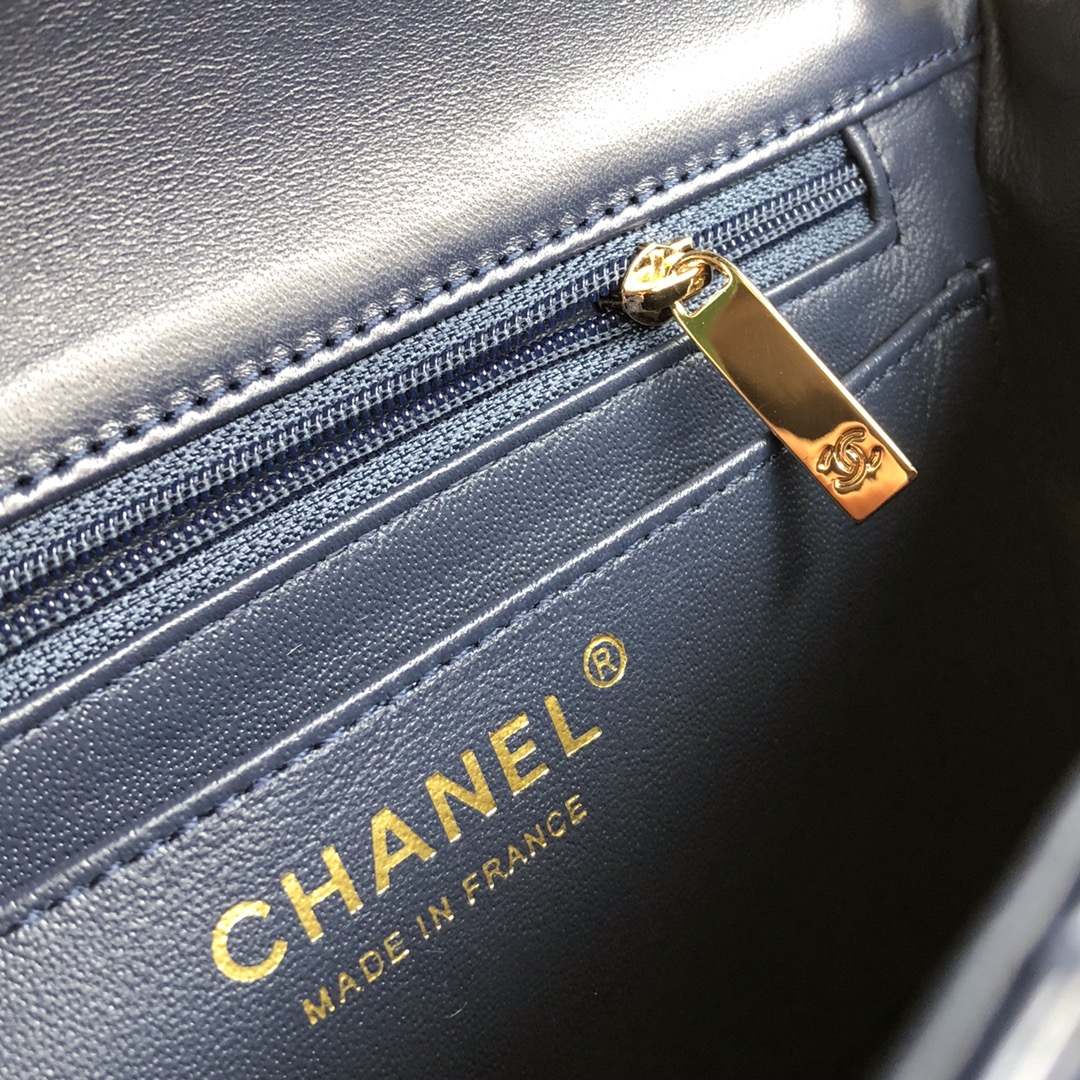 Bagsaaa Ch**el Mini Flap Bag Navy Blue Patent & Gold Hardware - 20cm