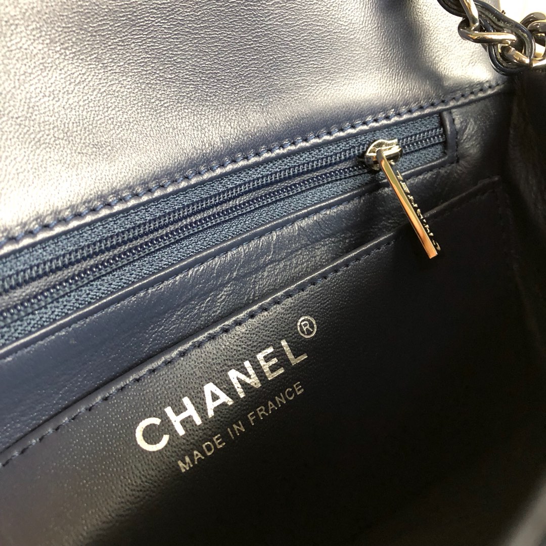 Bagsaaa Ch**el Mini Flap Bag Navy Blue Patent & Silver Hardware - 20cm