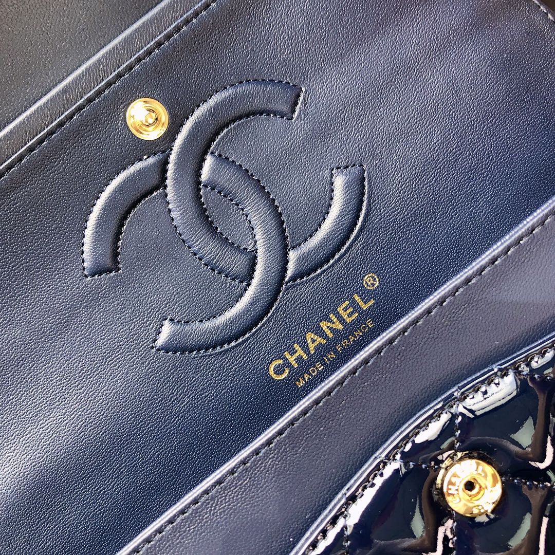 Bagsaaa Ch**el Flap Bag Blue Patent & Gold Hardware - 25x15x6cm