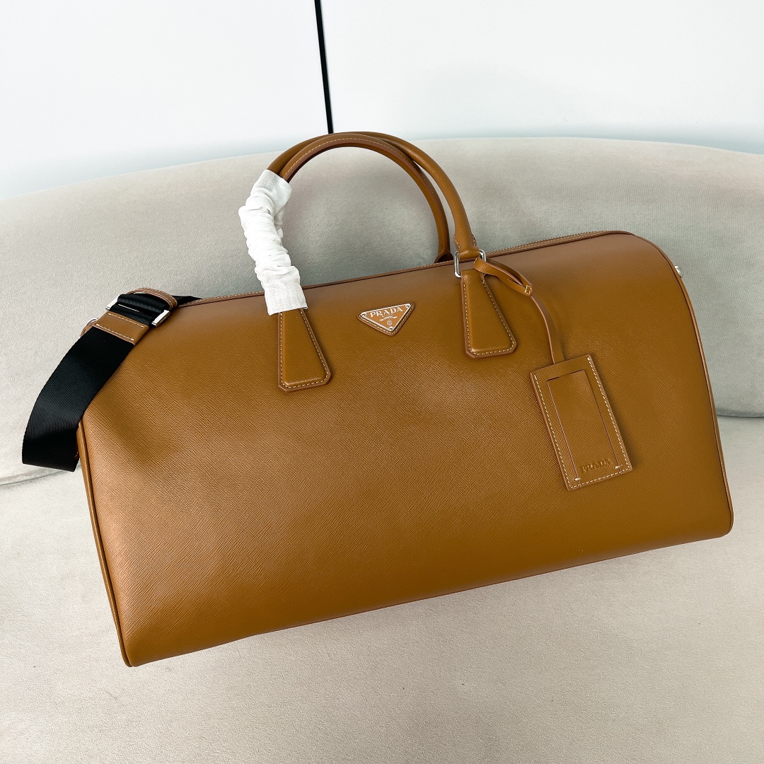 Bagsaaa Pra*a Saffiano Leather Travel Bag Brown - 50*27.5*25cm 