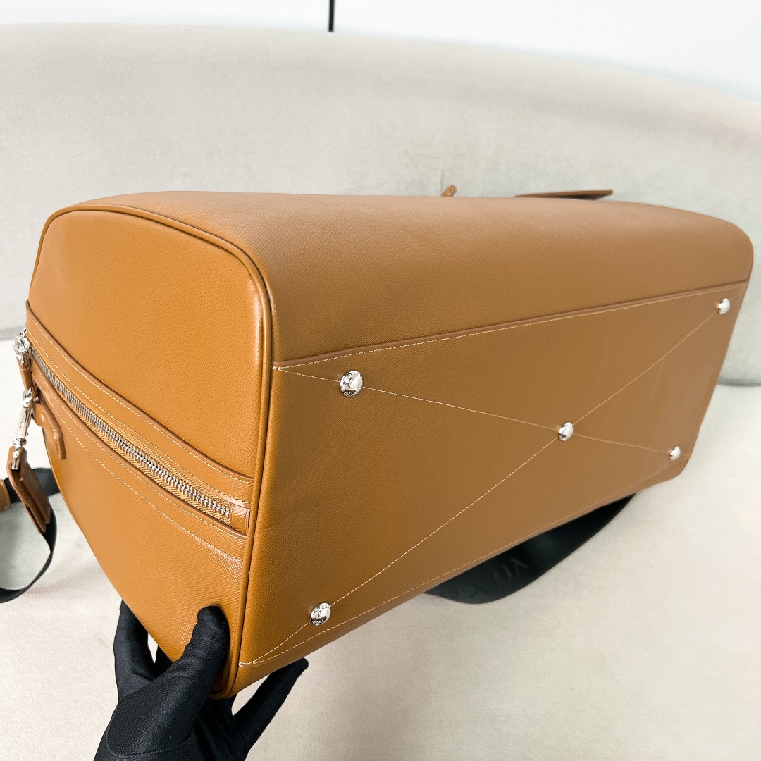 Bagsaaa Pra*a Saffiano Leather Travel Bag Brown - 50*27.5*25cm