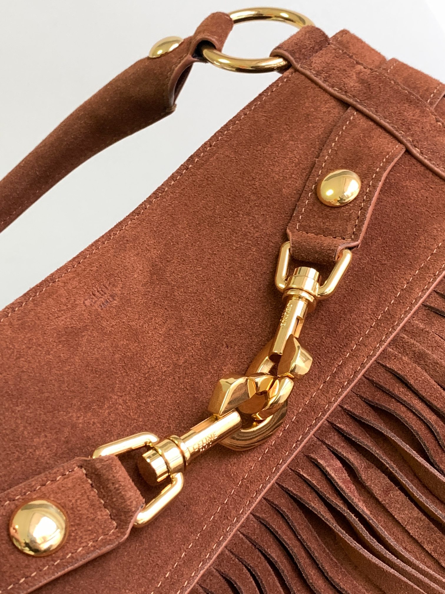 Bagsaaa Ce1i*e Medium Annabel Bag With Fringes In Suede Brown - 36.5 X 28.5 X 10cm