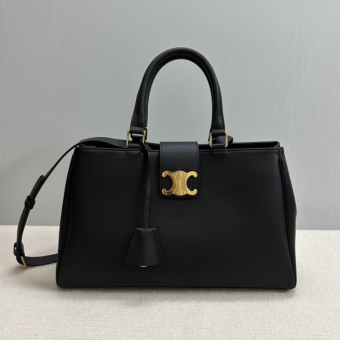 Bagsaaa Ce1i*e Medium Appoline Bag In S*pple Calfskin Black - 37.5 x 22 x 16 CM