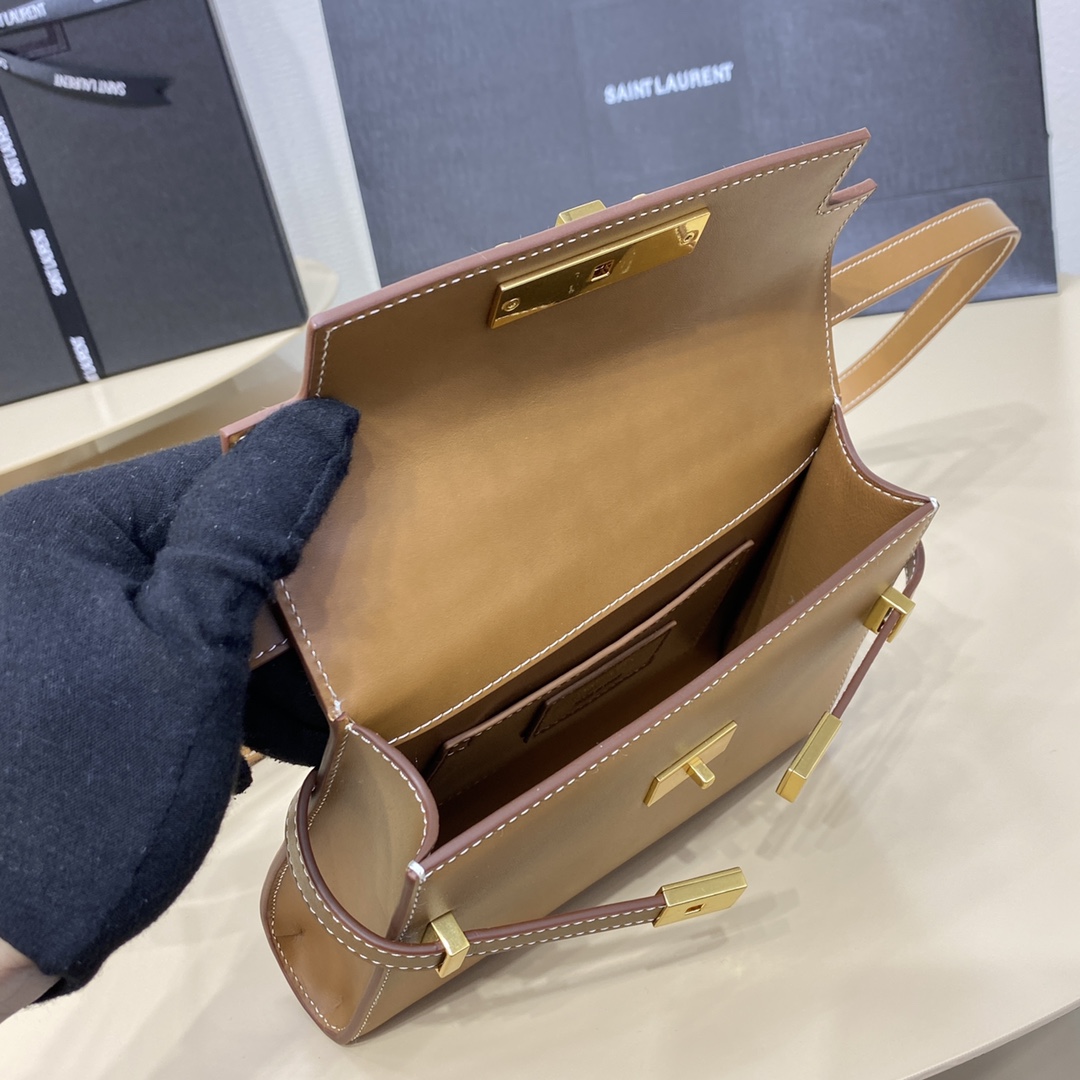 Bagsaaa Y51 Mini Manhattan In Box Sa1nt Lau*nt Light Brown - 19 x 14 x 4 cm