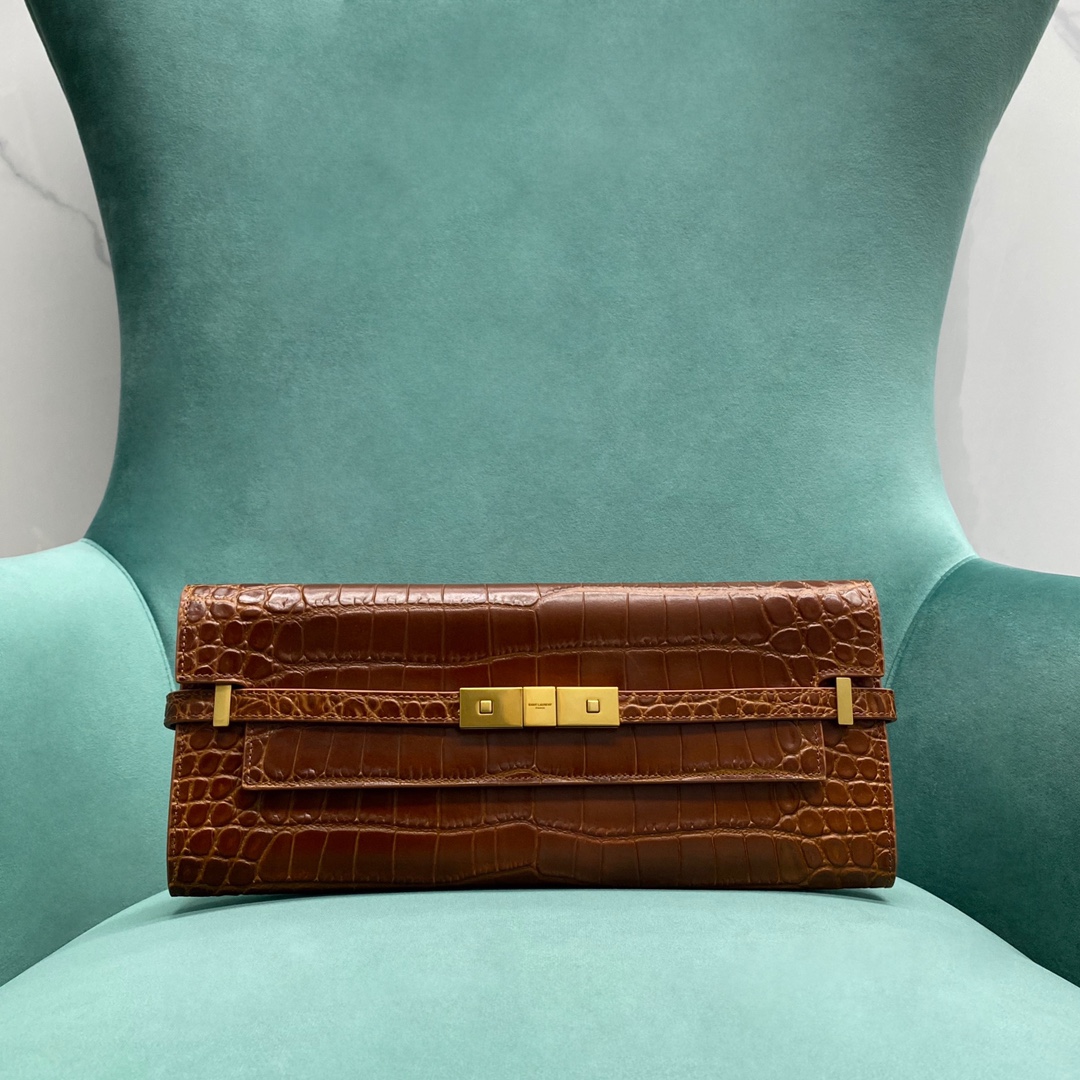 Bagsaaa Y51 Manhattan Clutch In Crocodile-Embossed Leather brown - 31 X 14 X 3 CM
