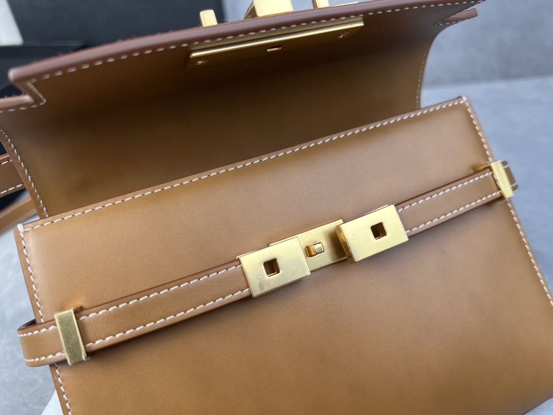 Bagsaaa Y51 Mini Manhattan In Box Sa1nt Lau*nt Brown - 19 x 14 x 4 cm
