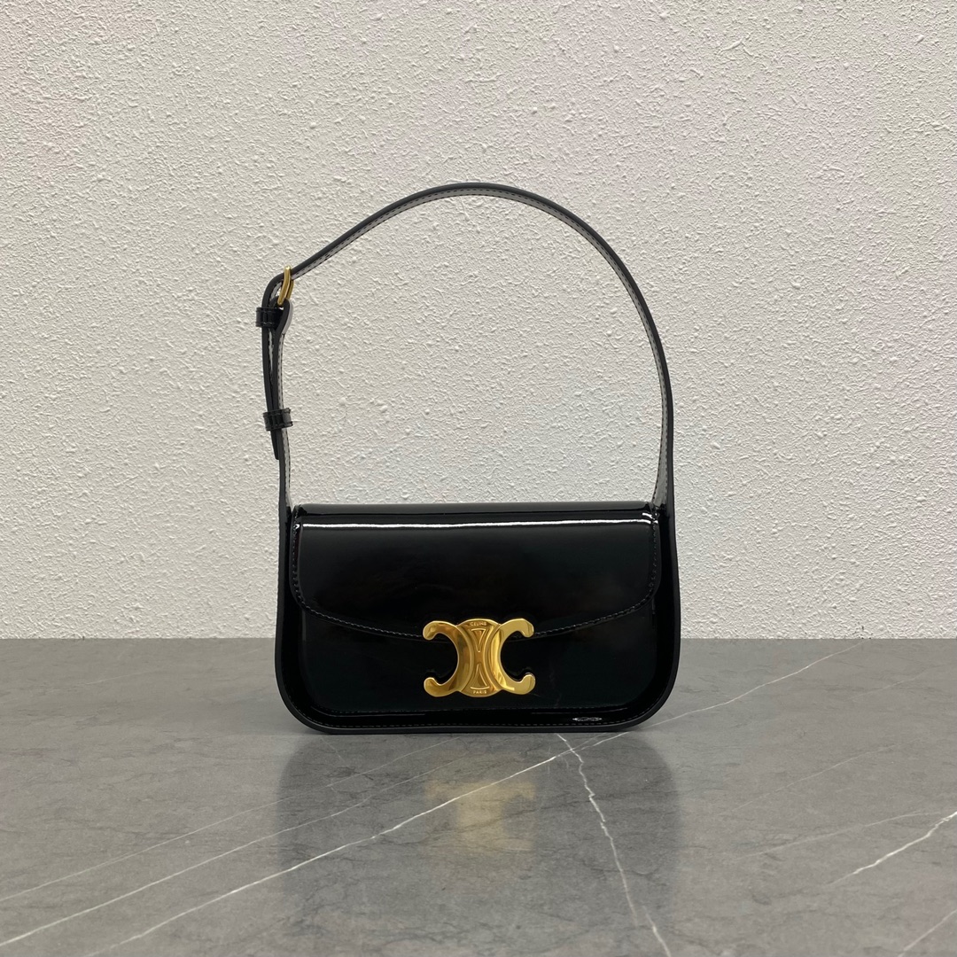 Bagsaaa Ce1i*e Shoulder Bag Terence In Patent Calfskin Black - 20.5 x 10.5 x 5 CM