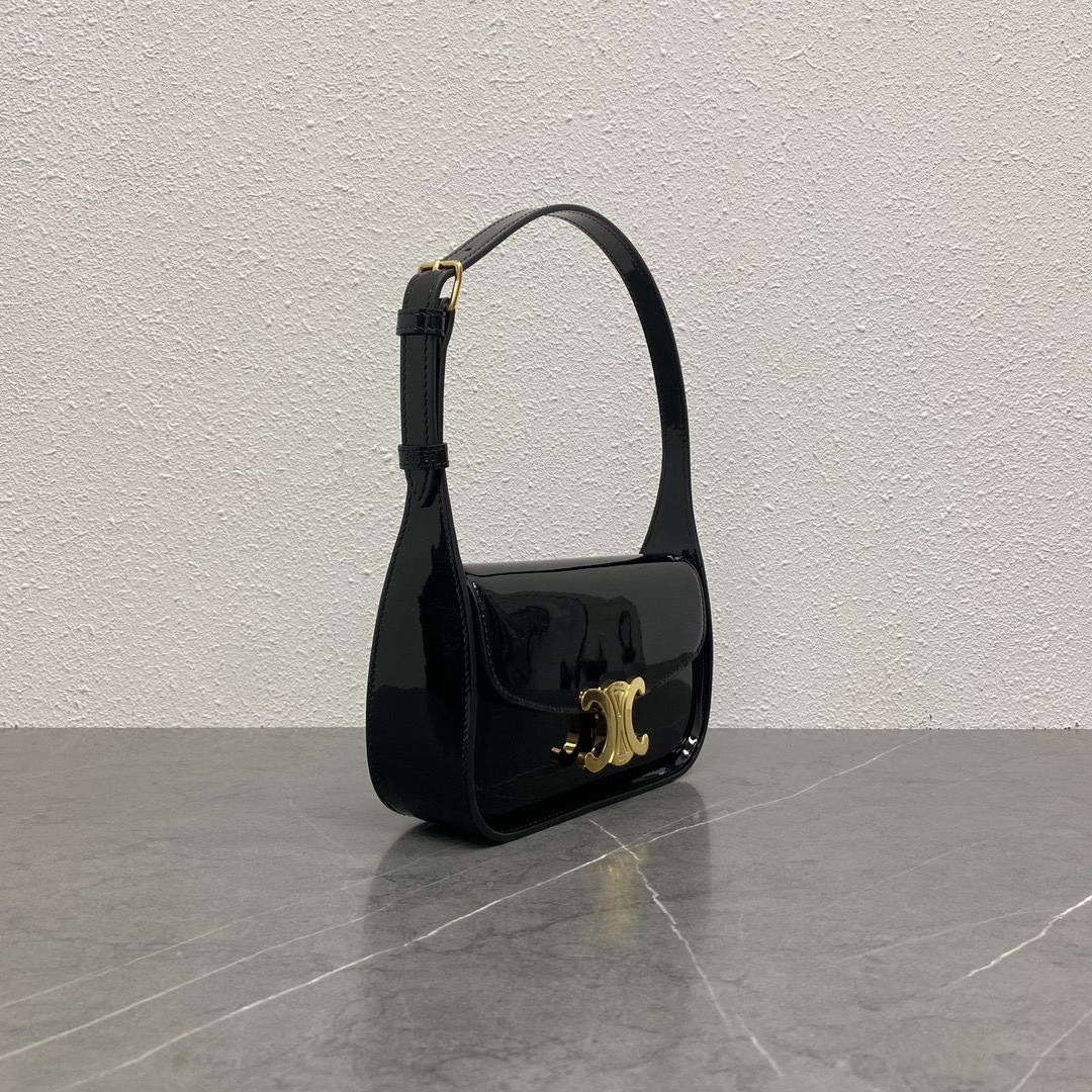 Bagsaaa Ce1i*e Shoulder Bag Terence In Patent Calfskin Black - 20.5 x 10.5 x 5 CM