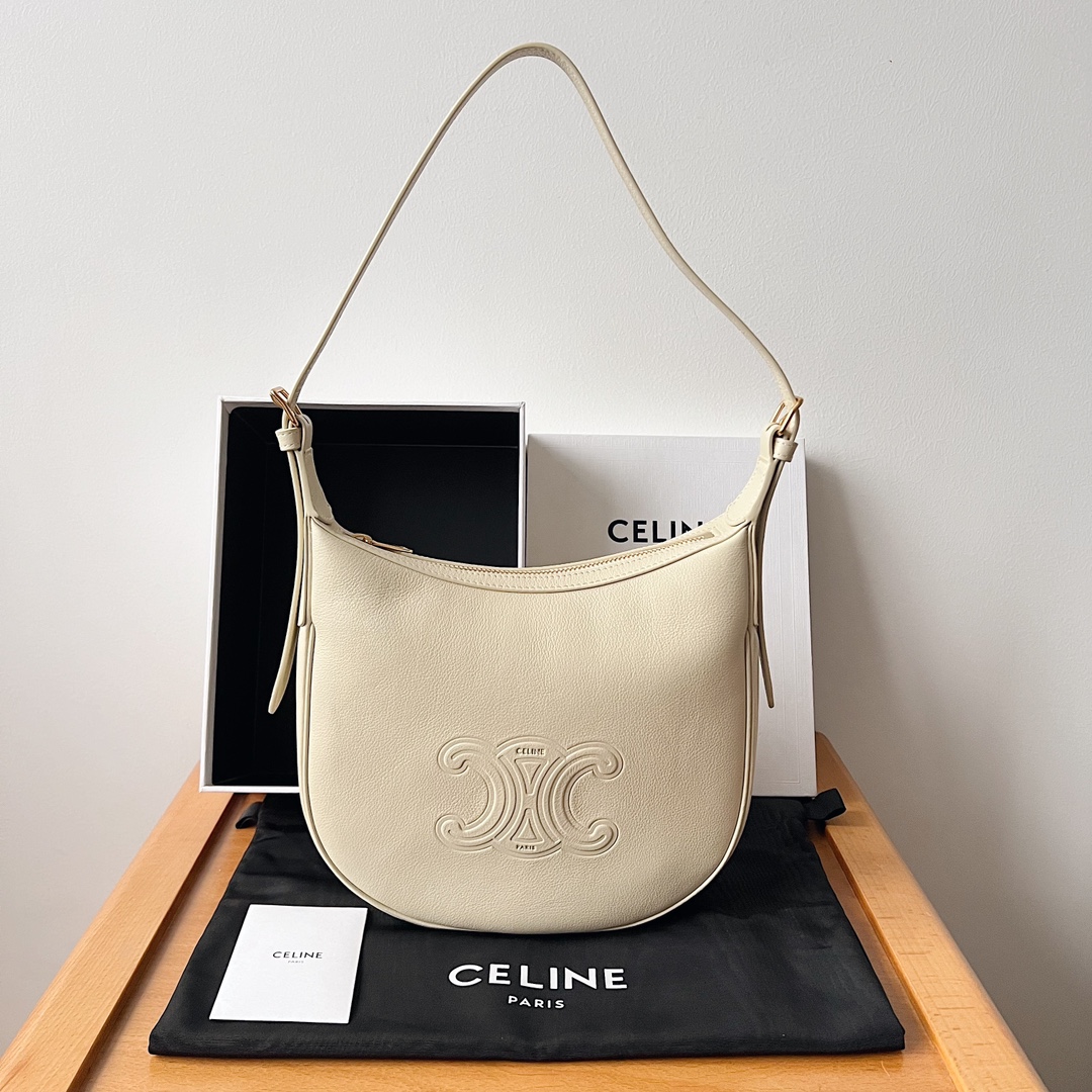 Bagsaaa Ce1i*e Small Heloïse Bag Cuir Triomphe In S*pple Calfskin White - 19 x 22 x 5 CM