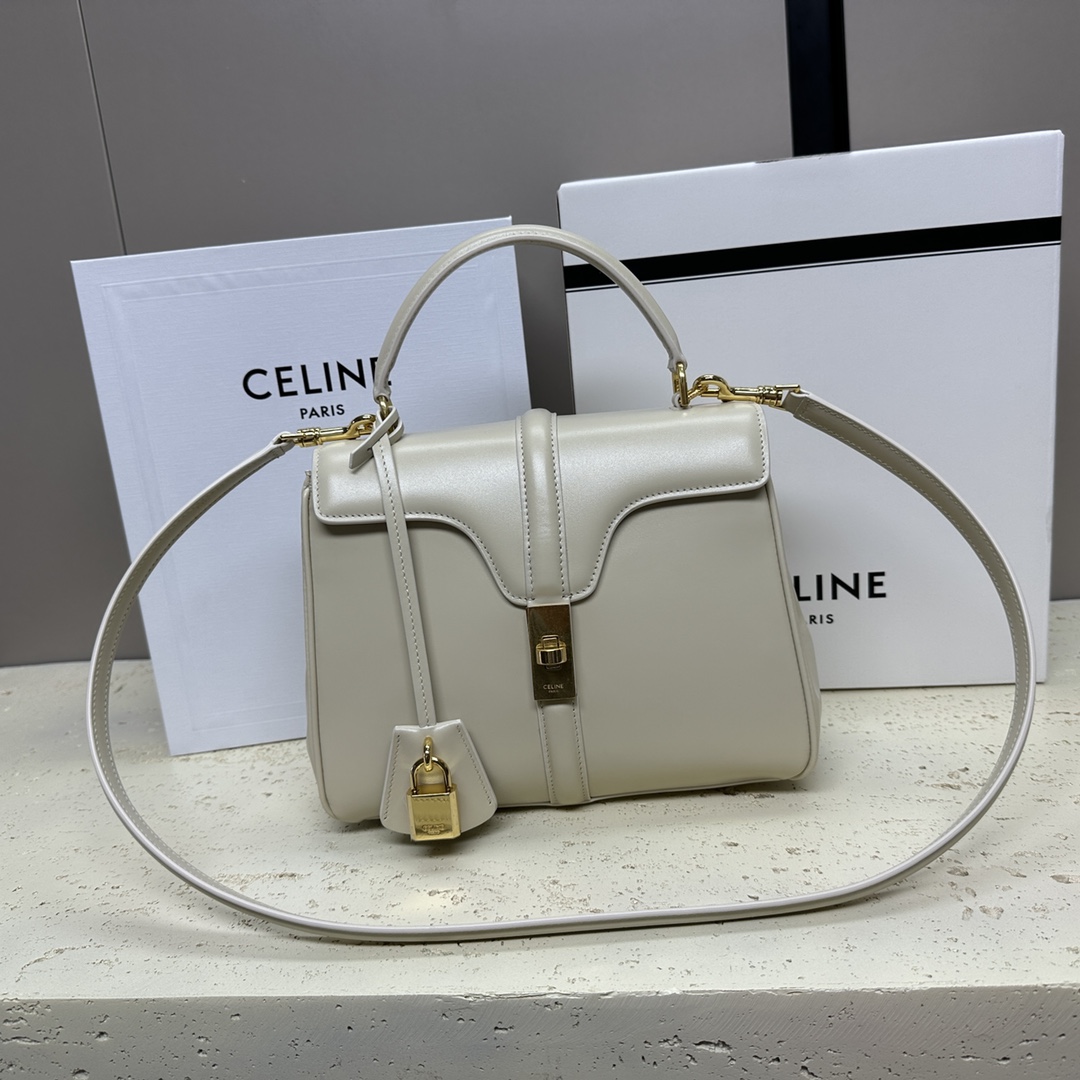 Bagsaaa Ce1i*e Small 16 Bag in Natural Calfskin Light Gray - 23 x 18 x 10 CM