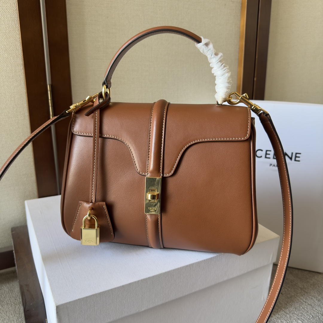 Bagsaaa Ce1i*e Small 16 Bag in Natural Calfskin Brown - 23 x 18 x 10 CM