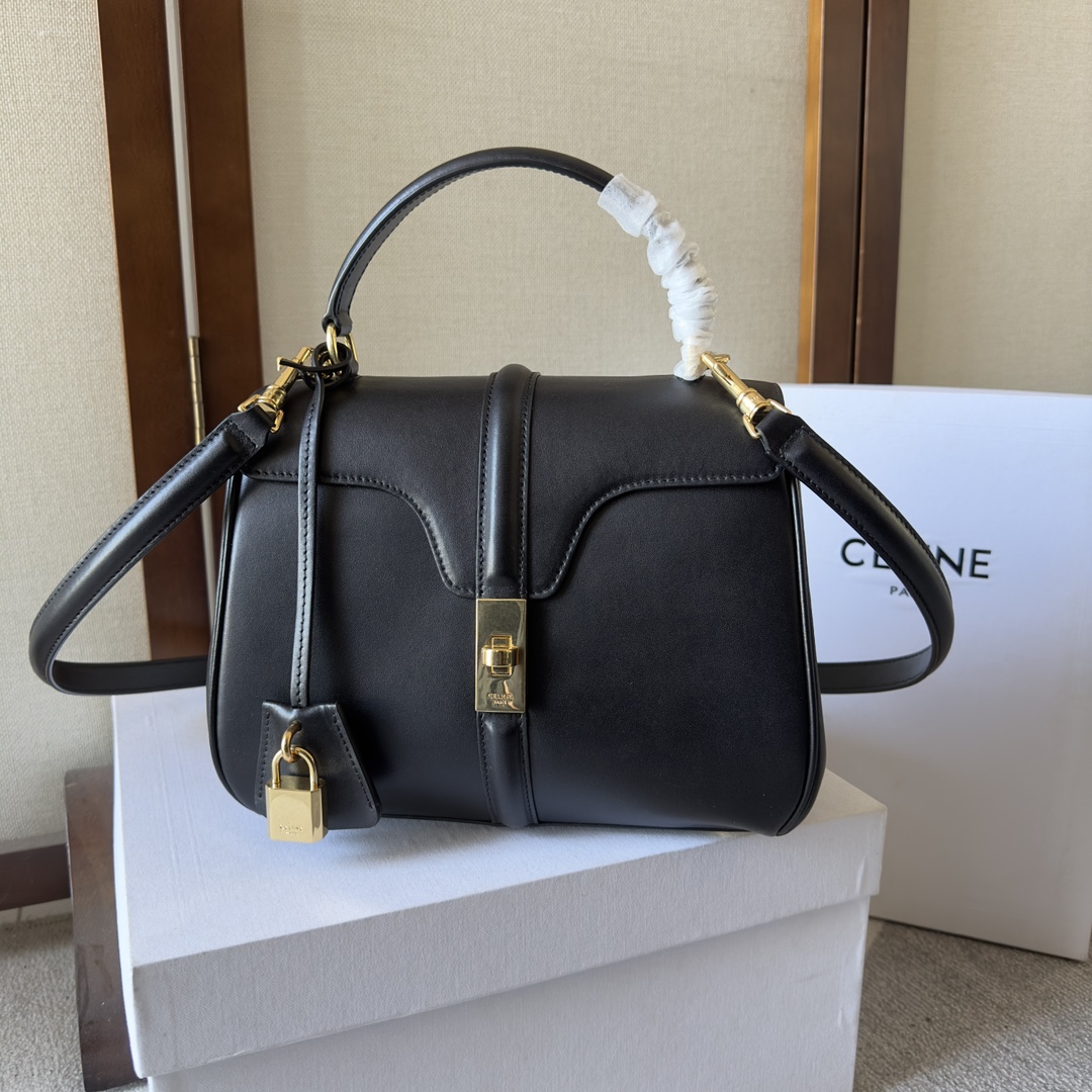 Bagsaaa Ce1i*e Small 16 Bag in Natural Calfskin Black - 23 x 18 x 10 CM